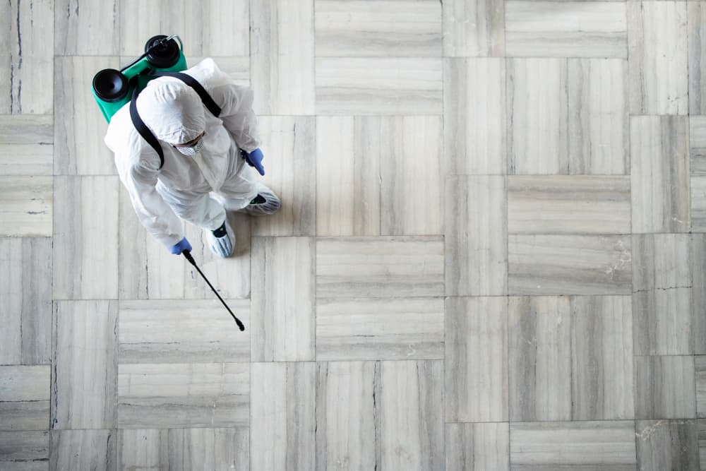 Pest control specialist working outdoors